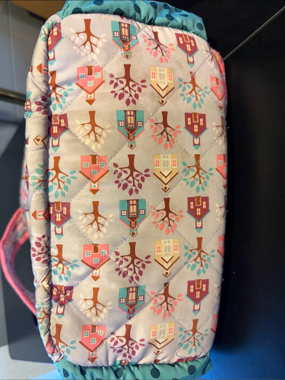 Matilda Jane Coral Pink Floral Quilted Kids Backpack with Teal Accents - Picture 4 of 11